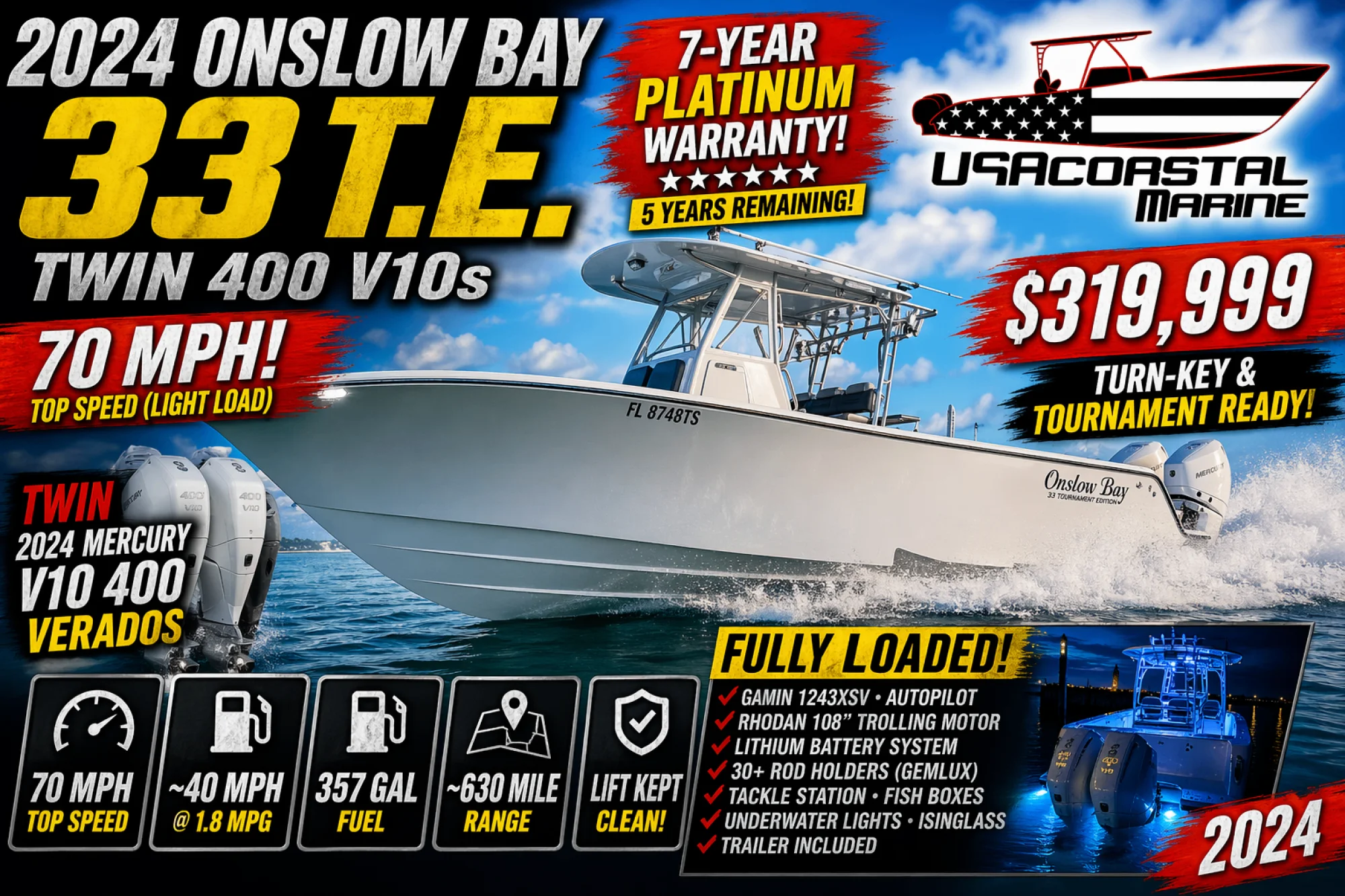 2024 Onslow Bay 33 T.E. – Twin 400 V10s – WARRANTY - Image 3