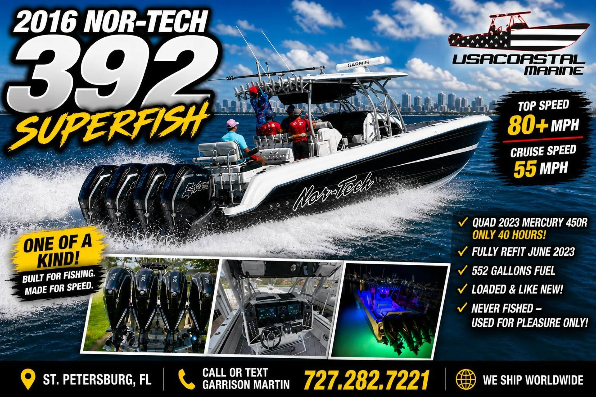 2016 Nor-Tech 392 Superfish QUAD 450R 80+ MPH Beast ONLY 40 HOURS Must See - Image 3