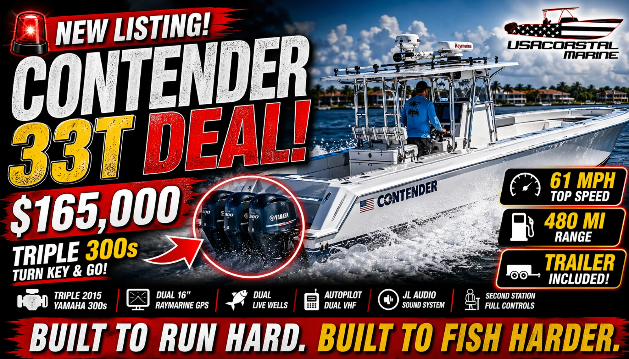 2007 CONTENDER 33T – TRIPLE 2015 YAMAHA 300s – TRAILER INCLUDED - Image 2